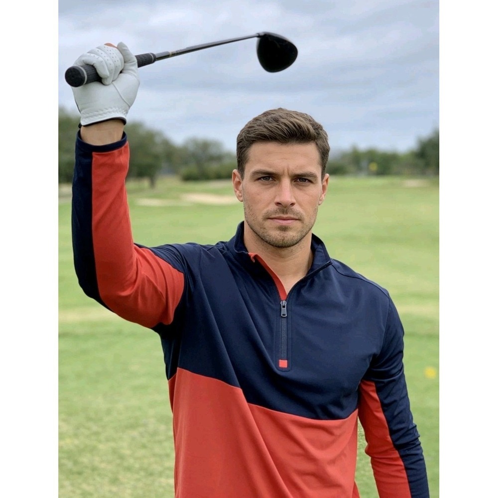 RLX Ralph Lauren Mens Size L‎ Golf Performance 1/4 Zip Pullover Wicking Blue/Red